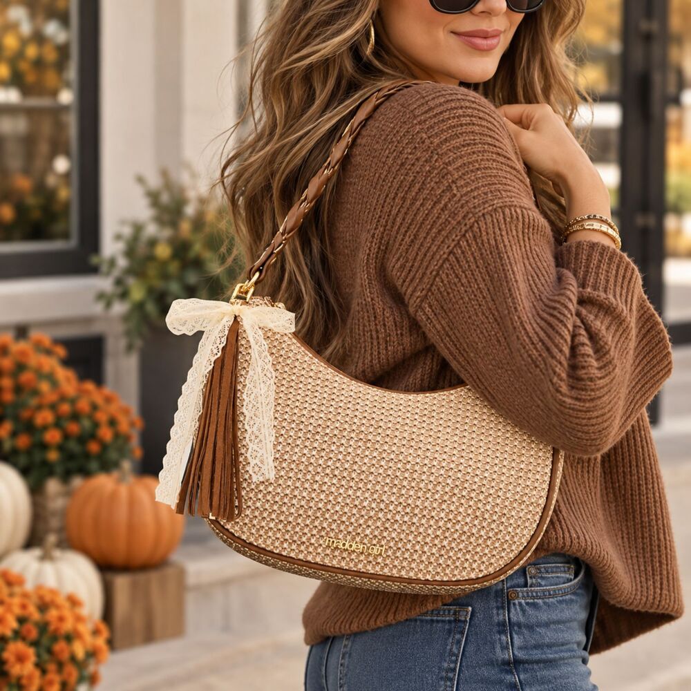 Madden Girl Aindigov Faux Leather Hobo Shoulder Bag Cognac Brown  Slouchy NWT